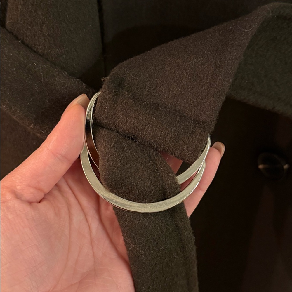 Stylish Olive Green Trench Coat 100% Wool - Picture 6 of 7